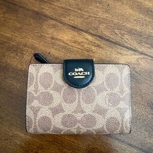 Coach Monogram Compact Wallet in Brown and Black